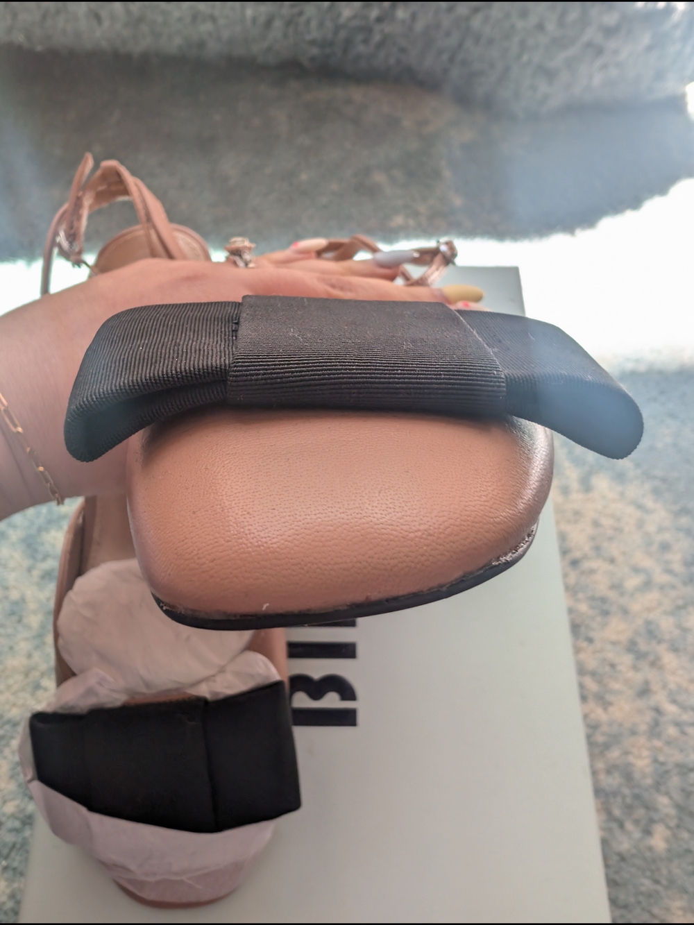🩰🎀 NWT Mango Pink Nude Slingback Heels with Black Bow - Picture 6 of 8